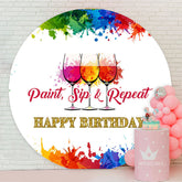 Aperturee - Paint Sip Rainbow Round Happy Birthday Backdorp